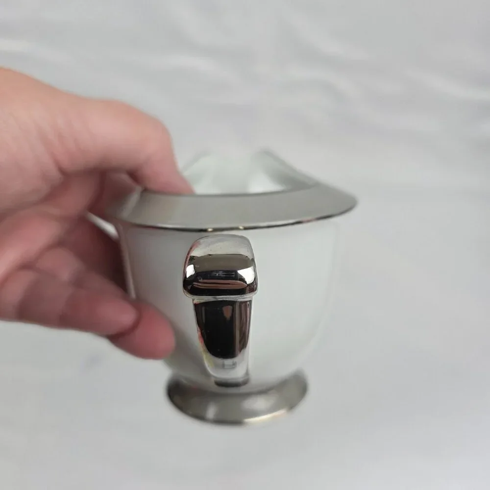 Sango Plantina Creamer White with Gray Band & Platinum Trim